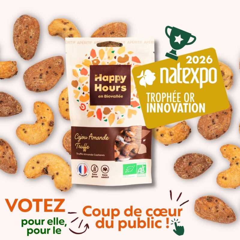 Trophée Or Innovation Natexpo 2026 Cajou Amande Truffe Happy Hours en Biovallée