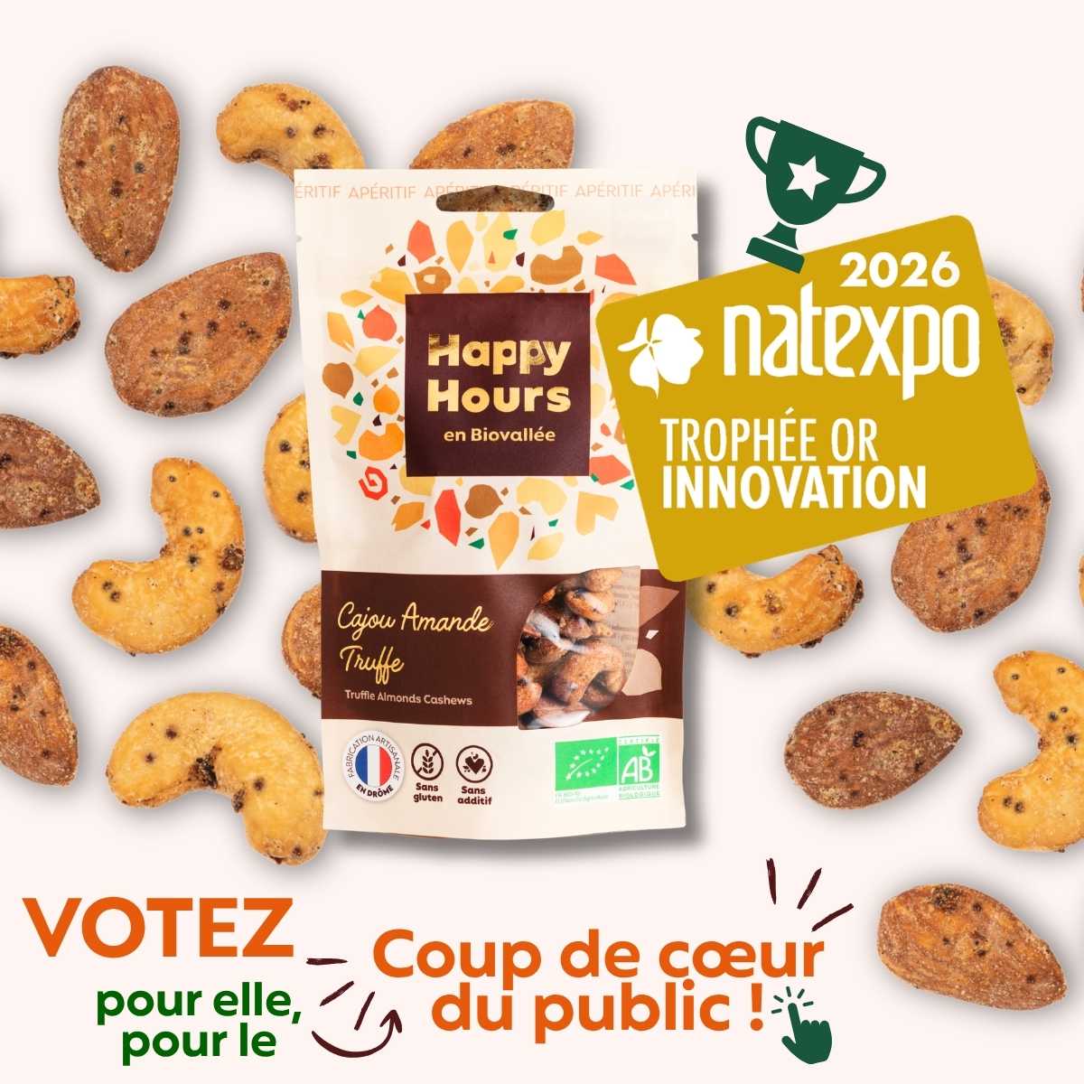 Trophée Or Innovation Natexpo 2026 Cajou Amande Truffe Happy Hours en Biovallée